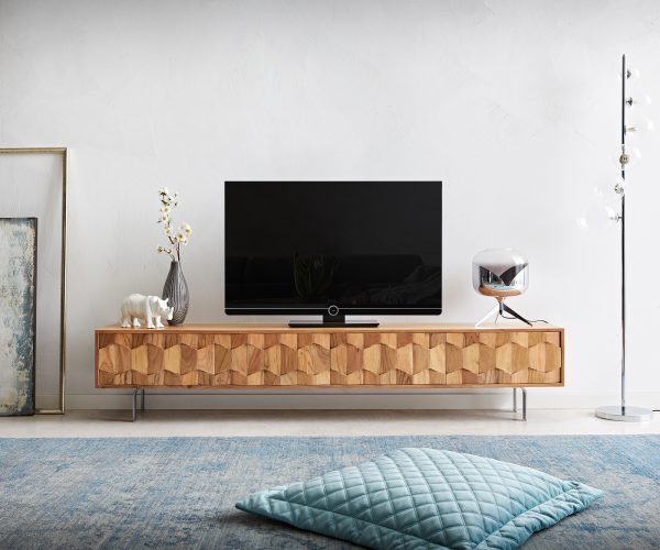 TV szekrény Fevo 200 cm akác természetes 4 ajtós L-láb - Image 2