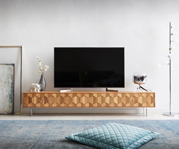 TV stolek Fevo 220 cm akácie přírodní 4 dvířka podnož ve tvaru "L" - Image 2