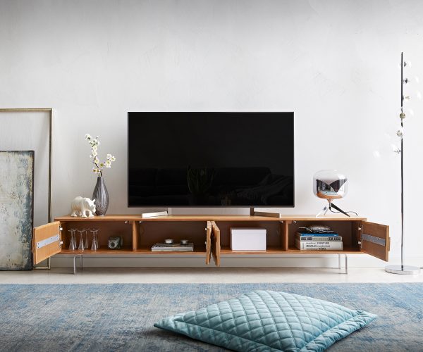 TV stolek Fevo 220 cm akácie přírodní 4 dvířka podnož ve tvaru "L" - Image 4
