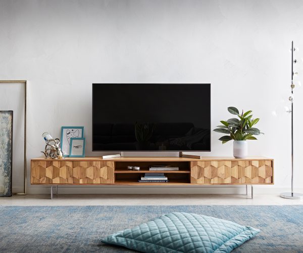 TV stolek Fevo 240 cm akácie přírodní 4 dvířka podnož ve tvaru "L" - Image 2