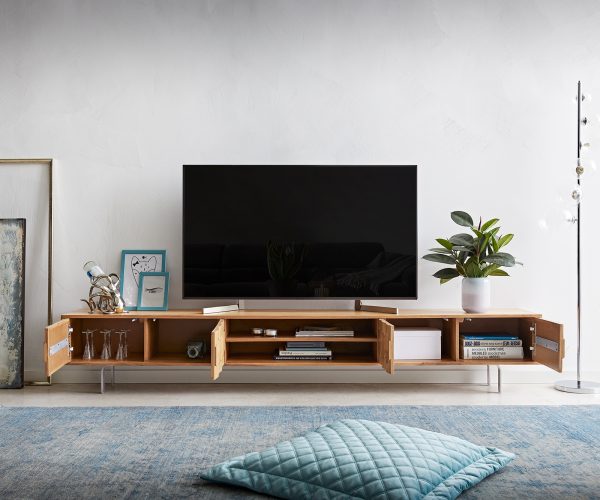 TV stolek Fevo 240 cm akácie přírodní 4 dvířka podnož ve tvaru "L" - Image 4