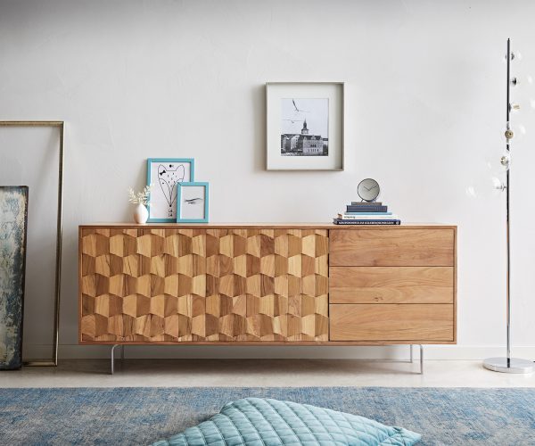 Komoda Fevo 175 cm akácie přírodní 2 dvířka 3 zásuvky podnož ve tvaru "L" - Image 2