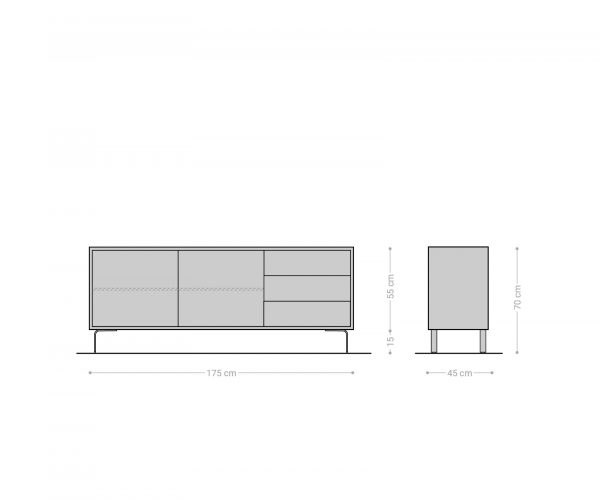 Komoda Fevo 175 cm akácie přírodní 2 dvířka 3 zásuvky podnož ve tvaru "L" - Image 7