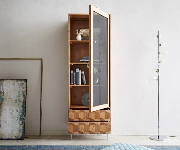 Vitrína Fevo 60x180 cm přírodní akácie podnož ve tvaru "L" - Image 4