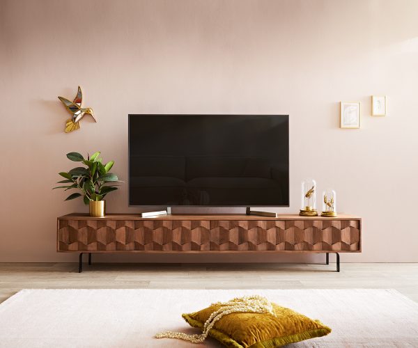 TV stolek Fevo 220 cm akácie hnědá 4 dvířka podnož ve tvaru "L" - Image 2