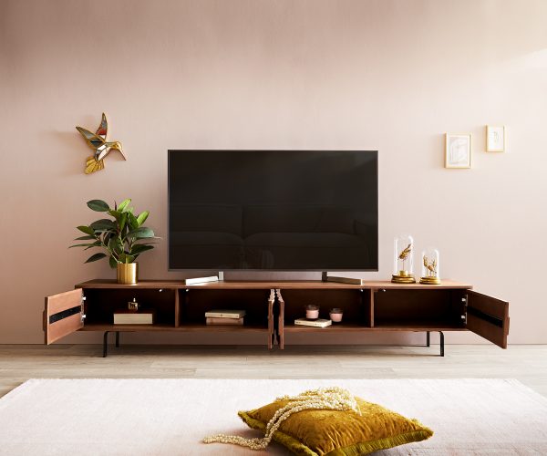 TV stolek Fevo 220 cm akácie hnědá 4 dvířka podnož ve tvaru "L" - Image 4