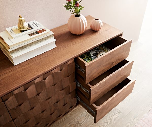 Komoda Fevo 145 cm akácie hnědá 2 dvířka 3 zásuvky podnož ve tvaru "L" - Image 5