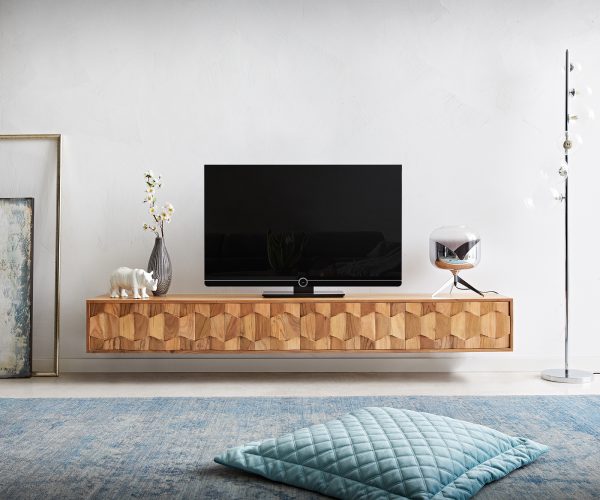 TV stolek Fevo 200 cm akácie přírodní 4 dvířka závěsné - Image 2