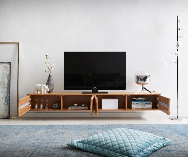 TV stolek Fevo 200 cm akácie přírodní 4 dvířka závěsné - Image 4