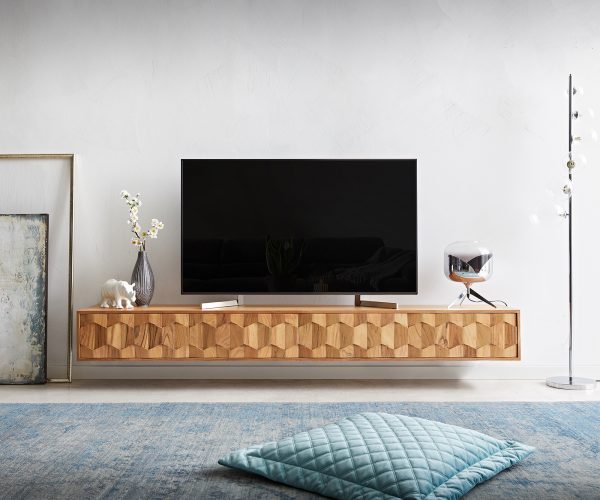 TV stolek Fevo 220 cm akácie přírodní 4 dvířka závěsné - Image 2