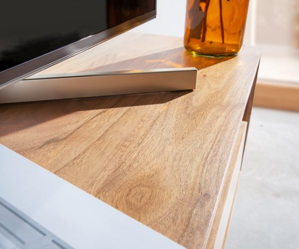 TV stolek Stonegrace 145 cm akácie přírodní 1 přihrádka 2 zásuvky kamenina podnož ve tvaru "V" - Image 6