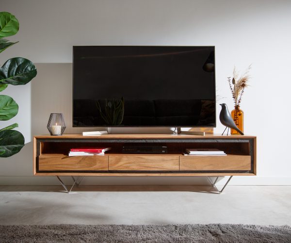 TV stolek Stonegrace 175 cm akácie přírodní 1 přihrádka 3 zásuvky kamenina podnož ve tvaru "V" - Image 2