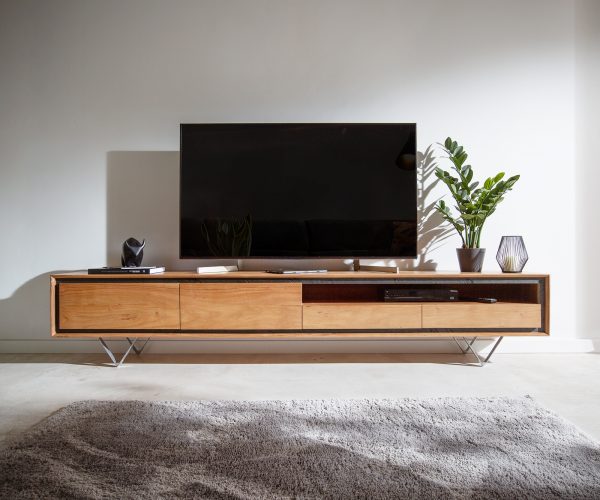 TV stolek Stonegrace 240 cm akácie přírodní 2 dvířka 1 přihrádka 2 zásuvky kamenina podnož ve tvaru "V" - Image 2