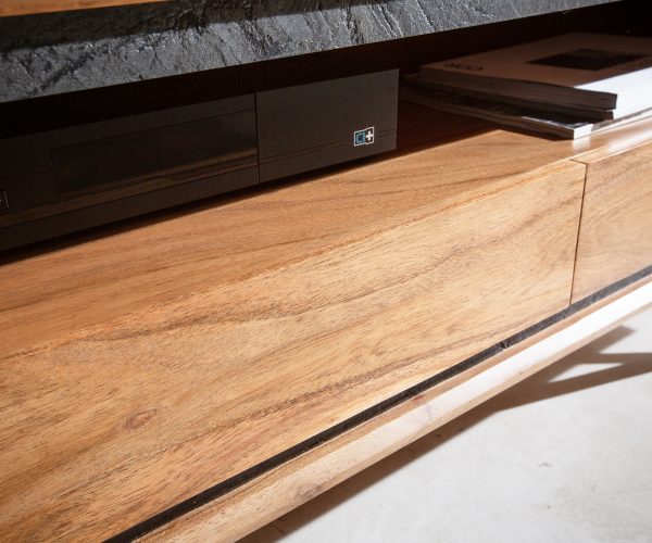 TV stolek Stonegrace 240 cm akácie přírodní 2 dvířka 1 přihrádka 2 zásuvky kamenina podnož ve tvaru "V" - Image 6