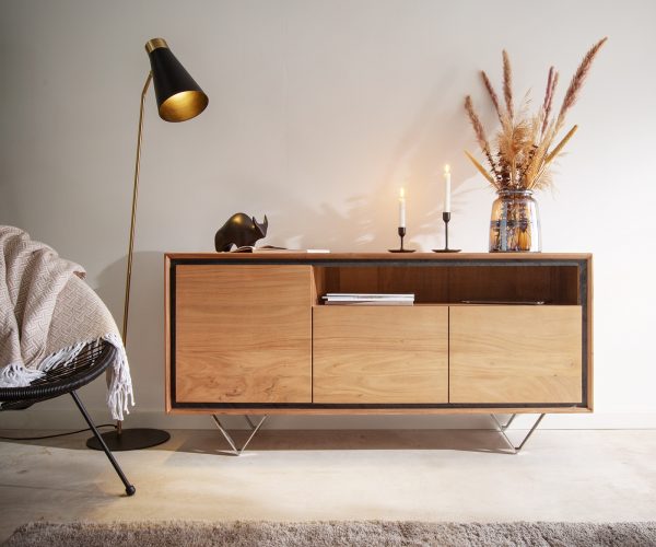 Komoda Stonegrace 145 cm akácie přírodní 3 dvířka 1 přihrádka kamenina podnož ve tvaru "V" - Image 2