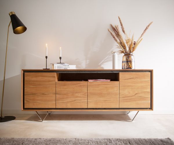 Komoda Stonegrace 175 cm akácie přírodní 4 dvířka 1 přihrádka kamenina podnož ve tvaru "V" - Image 2