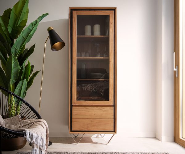 Vitrína Stonegrace 55x180 přírodní akácie 1 dvířka 2 zásuvky kamenná dýha podnož ve tvaru "V" - Image 2