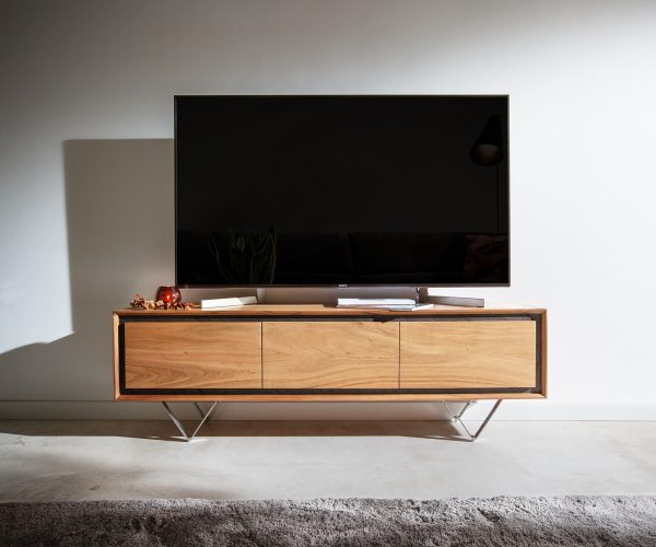 TV stolek Stonegrace 145 cm akácie přírodní 3 dvířka kamennádřeva podnož ve tvaru "V" - Image 2