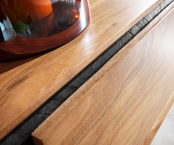 TV stolek Stonegrace 145 cm akácie přírodní 3 dvířka kamennádřeva podnož ve tvaru "V" - Image 6