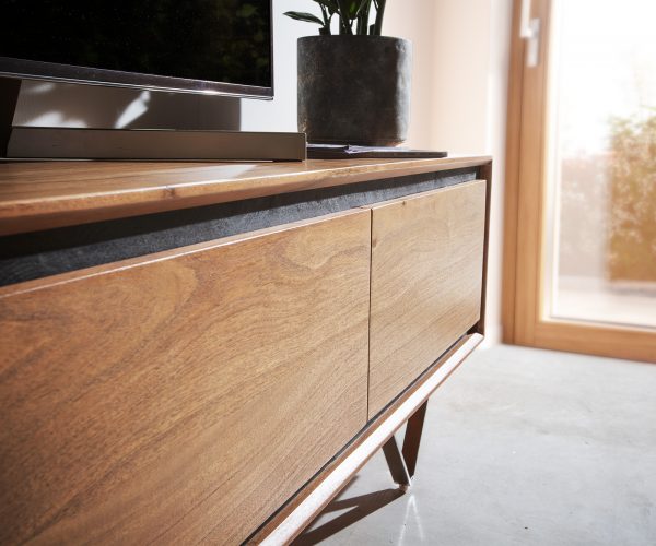 TV stolek Stonegrace 200 cm akácie přírodní 4 dvířka kamenná podnož podnož ve tvaru "V" - Image 4