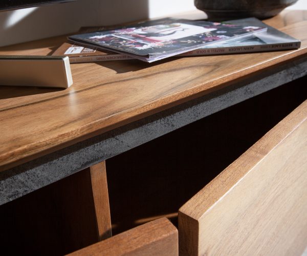 TV stolek Stonegrace 200 cm akácie přírodní 4 dvířka kamenná podnož podnož ve tvaru "V" - Image 6