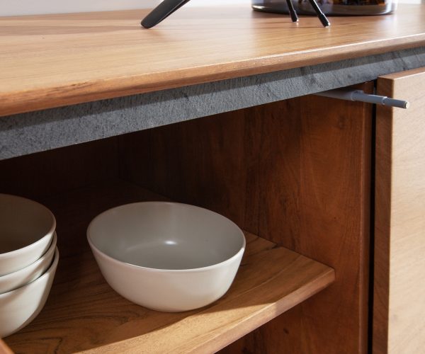 Komoda Stonegrace 145 cm přírodní akácie 3 dvířka kámendřevo podnož ve tvaru "V" - Image 5