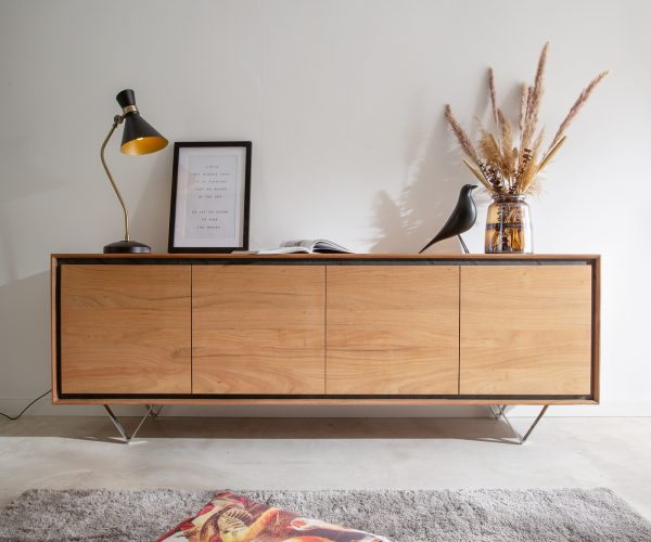 Komoda Stonegrace 200 cm přírodní akácie 4 dvířka kamennádřeva podnož ve tvaru "V" - Image 2