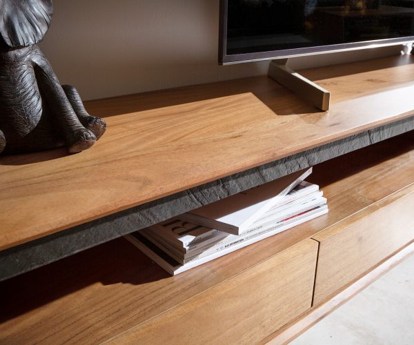 TV stolek Stonegrace 240 cm akácie přírodní 2 přihrádky 4 zásuvky kamenná dýha závěsné - Image 4