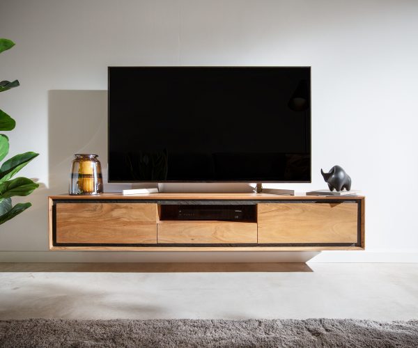 TV stolek Stonegrace 175 cm akácie přírodní 2 dvířka 1 přihrádka 1 zásuvka závěsné kamenina - Image 2