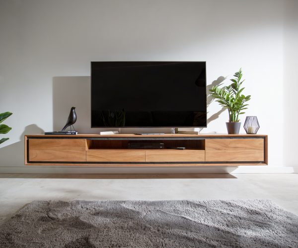 TV stolek Stonegrace 240 cm akácie přírodní 2 dvířka 1 přihrádka 2 zásuvky kamenná dýha závěsné - Image 2