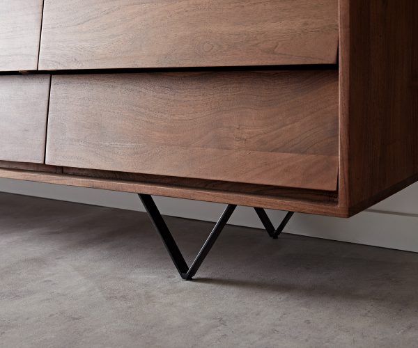 Komoda Eloi 240x40 cm akácie hnědá 2 dvířka 4 zásuvky podnož ve tvaru "V" černá - Image 5