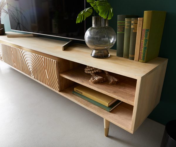 TV stolek Budaya mango přírodní 220 cm 3 dvířka 2 přihrádky podnož kulatá - Image 7