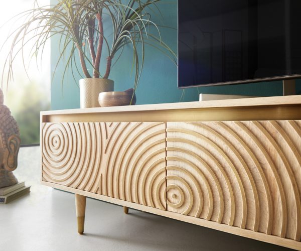 TV stolek Budaya mango přírodní 220 cm 3 dvířka 2 přihrádky podnož kulatá - Image 5
