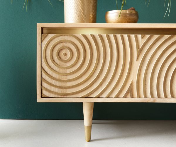 TV stolek Budaya mango přírodní 220 cm 3 dvířka 2 přihrádky podnož kulatá - Image 8