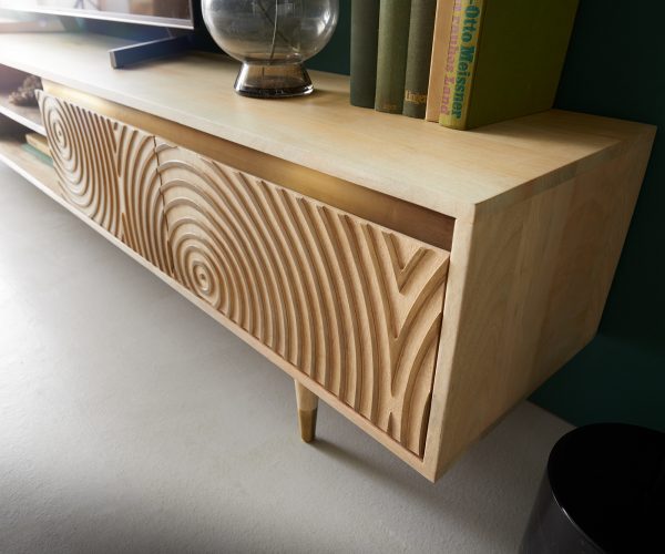 TV stolek Budaya mango přírodní 220 cm 4 dvířka kulatá podnož - Image 7