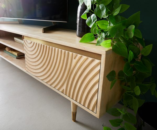 TV stolek Budaya mango přírodní 200 cm 2 dvířka 2 přihrádky podnož kulatá - Image 5