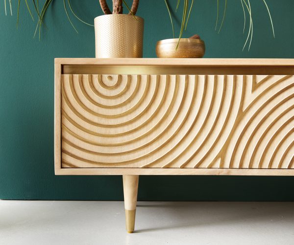 TV stolek Budaya mango přírodní 200 cm 2 dvířka 2 přihrádky podnož kulatá - Image 6