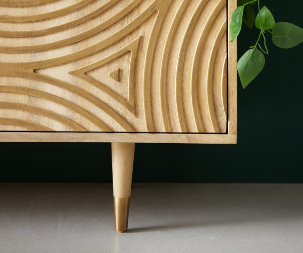 Komoda Budaya mango přírodní 150 cm 3 dvířka kulatá podnož - Image 7