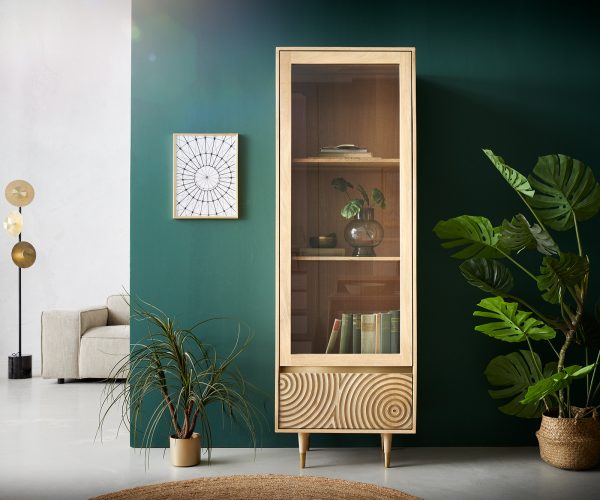 Vitrína Budaya mango přírodní 60x180 cm 2 dvířka kulatá podnož - Image 2
