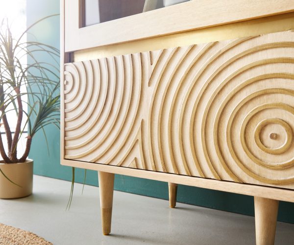 Vitrína Budaya mango přírodní 60x180 cm 2 dvířka kulatá podnož - Image 7