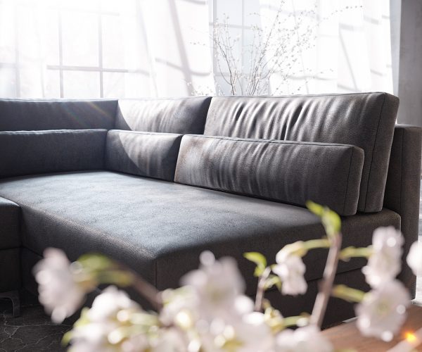 Pohovka ve tvaru "U" Elio 300x185 cm imitace kůže vintage antracitová s taburetem - Image 7