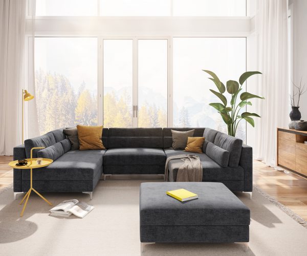 Pohovka ve tvaru "U" Elio 300x185 cm mikrovlákno Grafit s taburetem - Image 2