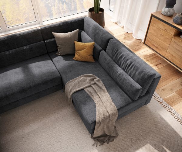 Pohovka ve tvaru "U" Elio 300x185 cm mikrovlákno Grafit s taburetem - Image 5