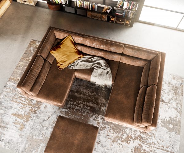 Pohovka ve tvaru "U" Elio 300x185 cm imitace kůže vintage hnědá vintage s taburetem - Image 4