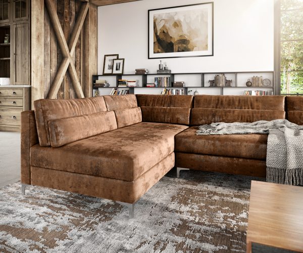 Pohovka ve tvaru "U" Elio 300x185 cm imitace kůže vintage hnědá vintage s taburetem - Image 5