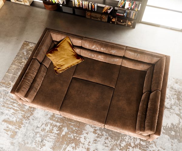 Pohovka ve tvaru "U" Elio 300x185 cm imitace kůže vintage hnědá vintage s taburetem - Image 6