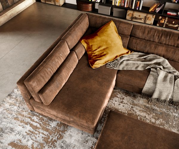 Pohovka ve tvaru "U" Elio 300x185 cm imitace kůže vintage hnědá vintage s taburetem - Image 7