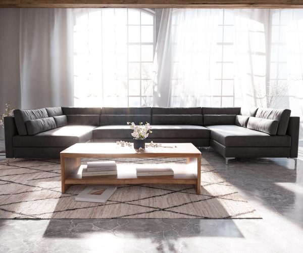 Pohovka ve tvaru "U" Elio XL 400x185 cm imitace kůže vintage antracitová - Image 2