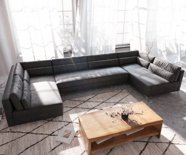 Pohovka ve tvaru "U" Elio XL 400x185 cm imitace kůže vintage antracitová - Image 4