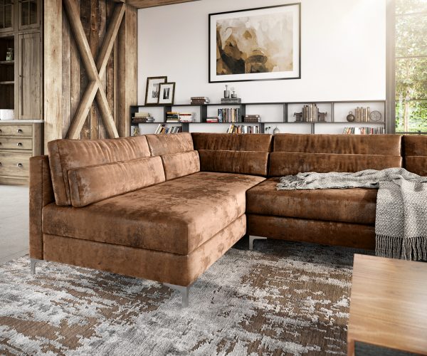 Pohovka ve tvaru "U" Elio XL 400x185 cm imitace kůže vintage hnědá vintage - Image 6
